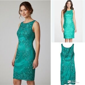 Sue Wong Turquoise Embroidered Midi Dress